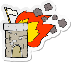 pegatina de una torre de castillo en llamas de dibujos animados png