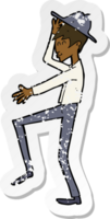 retro distressed sticker of a cartoon fashionable man png