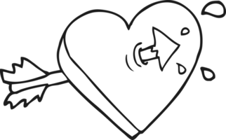 black and white cartoon arrow through heart black and white cartoon png