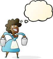 cartoon milkmaid carrying buckets with thought bubble png
