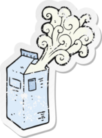 retro distressed sticker of a cartoon milk carton exploding png