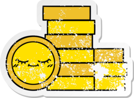 distressed sticker of a cute cartoon coins png