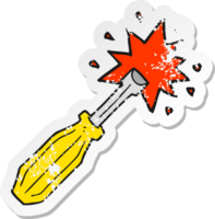 retro distressed sticker of a cartoon screwdriver png