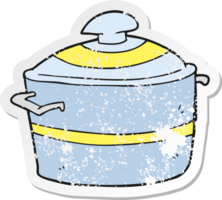 retro distressed sticker of a cartoon cooking pot png