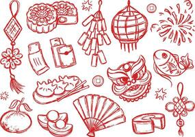 Doodle Line Chinese Lunar New Year Element vector