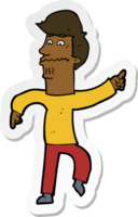sticker of a cartoon worried man pointing png
