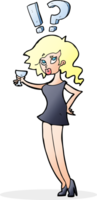 cartoon confused woman with drink png