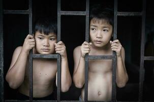 Stop child abusing. Human trafficking and slavery concept. Stop human abuse. photo