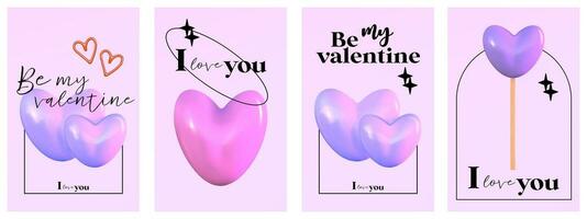 Abstract Y2K Heart gradient poster with aesthetic 3D. Purple template with gradient and arch. Design for card, banner, story. Aesthetic 3d vector illustration