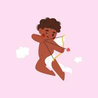 Cupid with bow and arrow. Vector flat illustration for Valentine s Day.