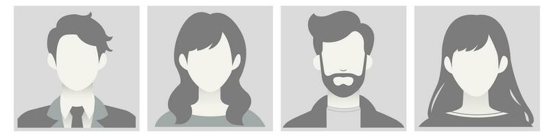 escala de grises avatar, usuario perfil, persona icono, silueta, perfil imagen para desconocido o anónimo individuos el ilustración retrata hombre y mujer retrato para social medios de comunicación perfiles, salvapantallas vector