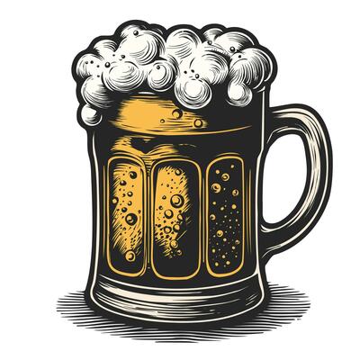 Beer glass, mug of oktoberfest. engraved in ink hand drawn in old sketch and vintage style for web, invitation to party or pub menu. design element isolated on white background.