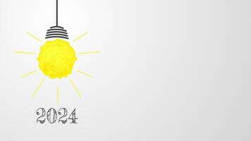 amarillo chatarra papel pelota ilustración para virtual ligero bulbo con 2024, creativo pensando innovación y problema resolviendo en nuevo año concepto vector