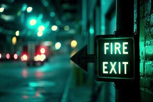 AI generated The indicator light shows the word FIRE EXIT. Generative AI photo