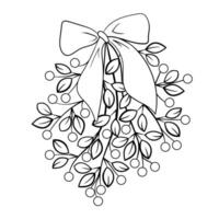 Mistletoe Vector illustration of hanging mistletoe sprigs with with berries and red bow.