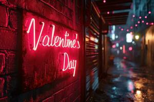 AI generated Neon sign that says Valentine's Day. Generative AI photo