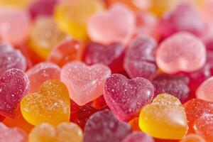 AI generated Gummy heart shaped candies. Generative AI photo