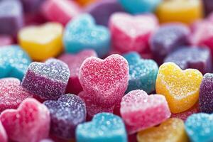 AI generated Gummy heart shaped candies. Generative AI photo