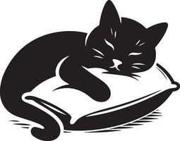 cat sleep on pillow vector art illustration silhouette 2