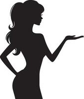 A Female presenting something vector silhouette