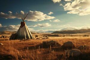 ai generado un asombroso paisaje Disparo de un nativo americano reserva o ancestral tierra, enfatizando el conexión Entre indígena comunidades y naturaleza. foto