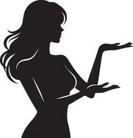 A Female presenting something vector silhouette