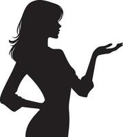 A Female presenting something vector silhouette