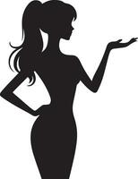 A Female presenting something vector silhouette