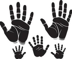 Handprints of a man, a woman, a child. Vector silhouette on white background