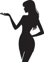 A Female presenting something vector silhouette