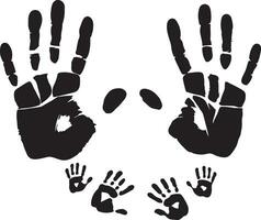 Handprints of a man, a woman, a child. Vector silhouette on white background 3