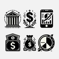 Collection of icons of finance, cash, savings, financial goals, profit, budget, mutual funds, making money and income. Solid icon collection. vector