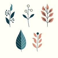 Set of small wildflowers and plants line art vector botanical illustration. Trendy green hand drawn black ink sketch collection. Modern designs for, wall art, branding and packaging.