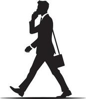 business man talking with cell phone and walking silhouette vector