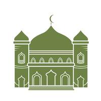 Mosque or masjid building icon with moon on the roof vector illustration shadow silhouette isolated on square white background. Simple flat minimalist cartoon art styled drawing.