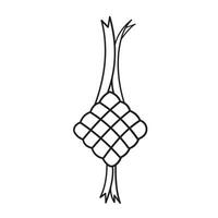 Ketupat lebaran rice front view icon vector illustration outline isolated on square white background. Simple flat black and white monochrome minimalist cartoon art styled drawing.