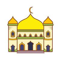 Mosque or masjid building colorful icon vector illustration outline isolated on square white background. Simple flat minimalist cartoon art styled drawing.