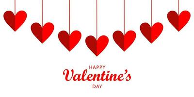 Happy Valentine's Day web banner on a white background with red garland of hearts, with a place for your text. vector