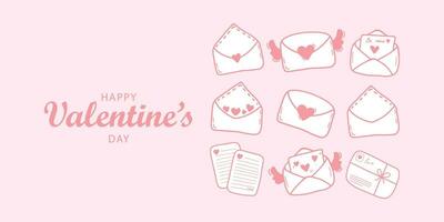 Happy Valentine's Day web banner on a pink background with a place for your text. Love letters and messages in the form of decorative elements vector