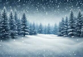 ai generado invierno mundo maravilloso frío azul bosque en un nevando fiesta noche foto