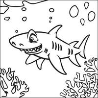 Page of the kids coloring book. Color cartoon shark. shark coloring pages vector