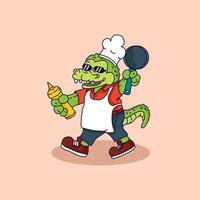 Cute Crocodile chef vector illustration for for fabric, textile and print