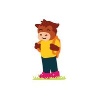 Cute Buffalo go to school vector illustration for for fabric, textile and print