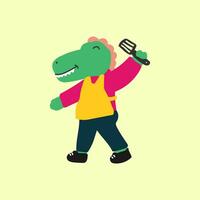 Cute dinosaur chef vector illustration for for fabric, textile and print