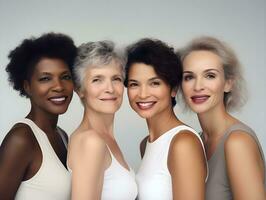 ai generado un grupo de diferente mujer en un gris estudio antecedentes. foto