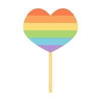 Lollipop in rainbow colors as symbol of pride month, equality and diversity. Vector illustration of sweet delicious candy on stick in lgbtq color