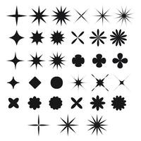 Swiss bauhaus y2k brutalist elements. Abstract geometric shapes, contemporary flower, star figures. Vector memphis design, primitive element set