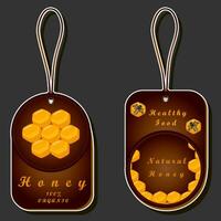 Illustration on theme for label of sugary flowing down honey in honeycomb with bee vector