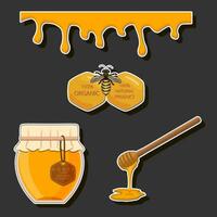 Illustration on theme sugary flowing down honey in honeycomb with bee vector