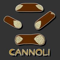 Illustration on theme big set different types sweet waffles Sicilian dessert cannoli vector